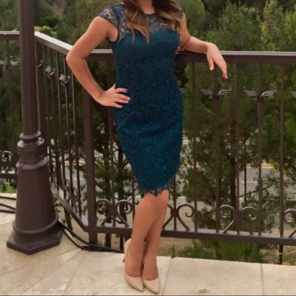 Adrianna Papell Teal Lace Dress